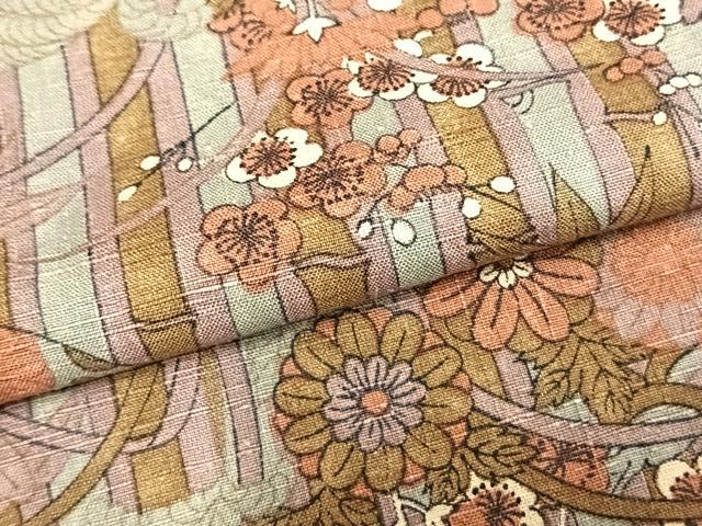 平和屋着物▽上質な小紋　単衣　紬地　松竹梅　正絹　逸品　AABB2138fy