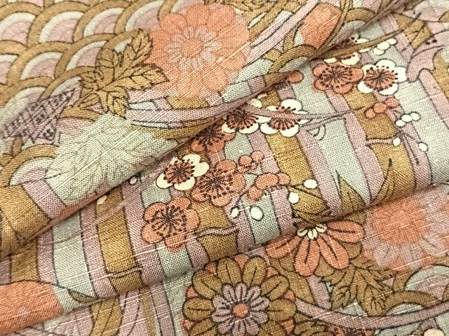 平和屋着物▽上質な小紋　単衣　紬地　松竹梅　正絹　逸品　AABB2138fy
