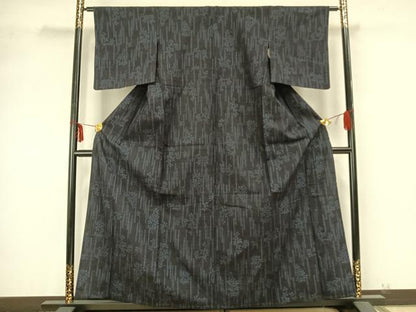 平和屋着物▽結城紬　単衣　100亀甲　枝花文　正絹　逸品　AABB2139fy