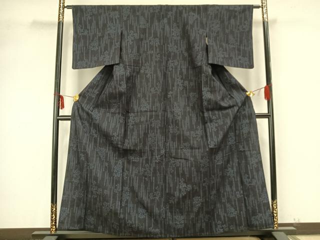 平和屋着物▽結城紬　単衣　100亀甲　枝花文　正絹　逸品　AABB2139fy