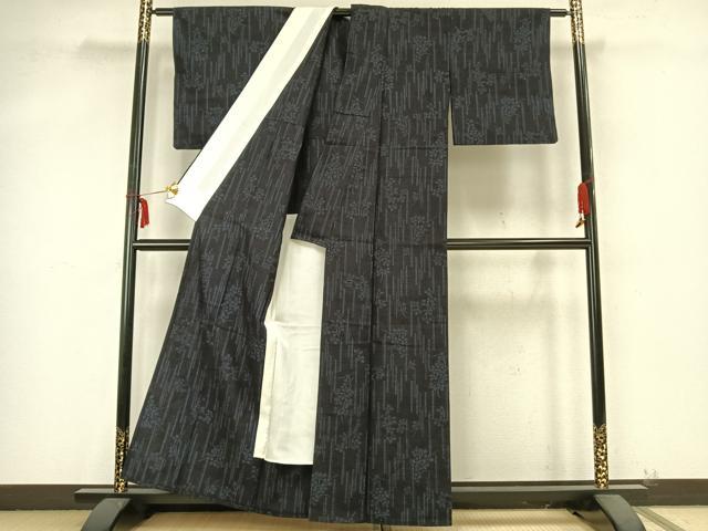 平和屋着物▽結城紬　単衣　100亀甲　枝花文　正絹　逸品　AABB2139fy