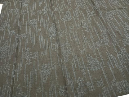 平和屋着物▽結城紬　単衣　100亀甲　枝花文　正絹　逸品　AABB2139fy