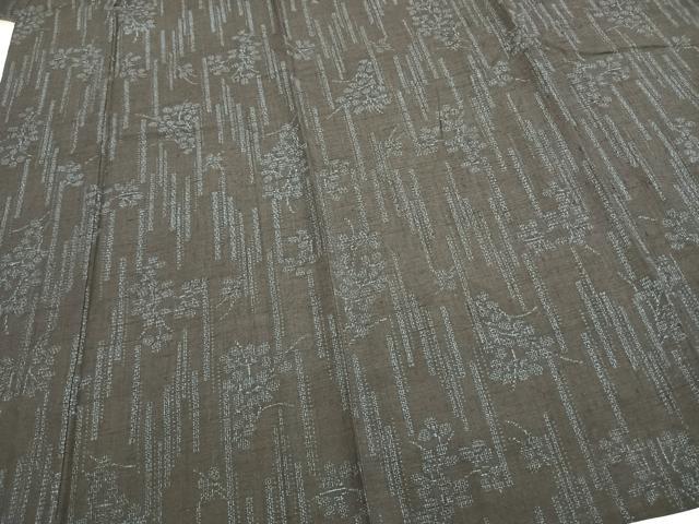 平和屋着物▽結城紬　単衣　100亀甲　枝花文　正絹　逸品　AABB2139fy