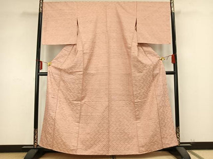 平和屋着物▽上質な紬 単衣 市松文様 正絹 逸品 未使用 AABB2140fy