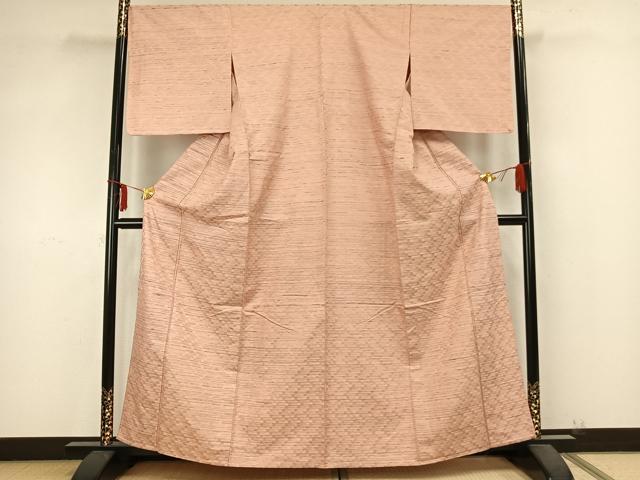 平和屋着物▽上質な紬 単衣 市松文様 正絹 逸品 未使用 AABB2140fy
