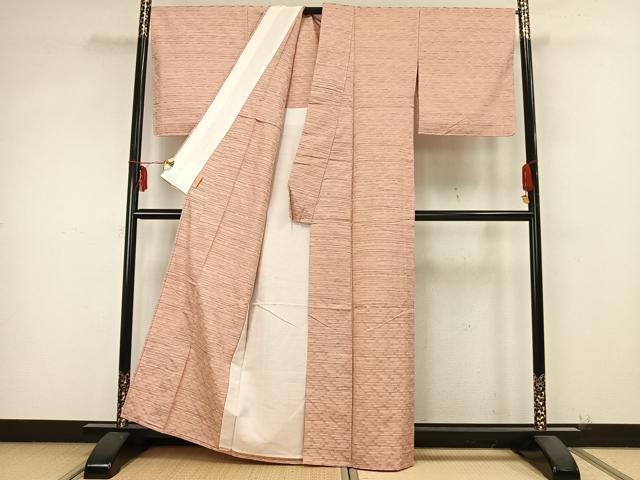 平和屋着物▽上質な紬 単衣 市松文様 正絹 逸品 未使用 AABB2140fy