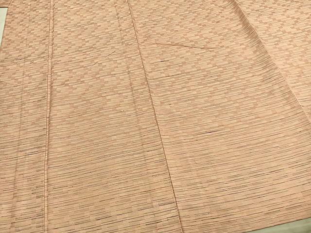 平和屋着物▽上質な紬 単衣 市松文様 正絹 逸品 未使用 AABB2140fy