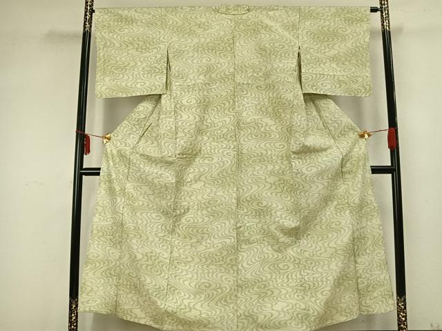 平和屋着物▽上質な紬 単衣 渦巻き文 正絹 逸品 AABB2145fy