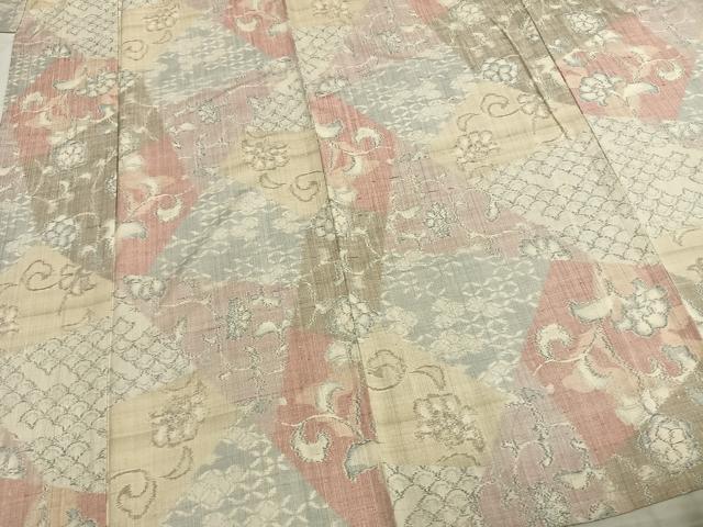 平和屋着物▽小千谷紬　単衣　切嵌花文　正絹　逸品　AABB2146fy