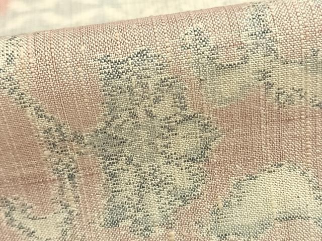 平和屋着物▽小千谷紬　単衣　切嵌花文　正絹　逸品　AABB2146fy