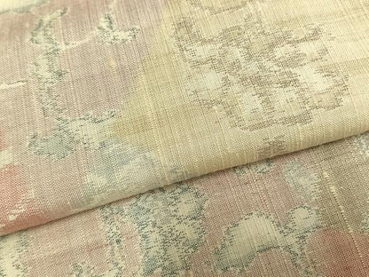 平和屋着物▽小千谷紬　単衣　切嵌花文　正絹　逸品　AABB2146fy
