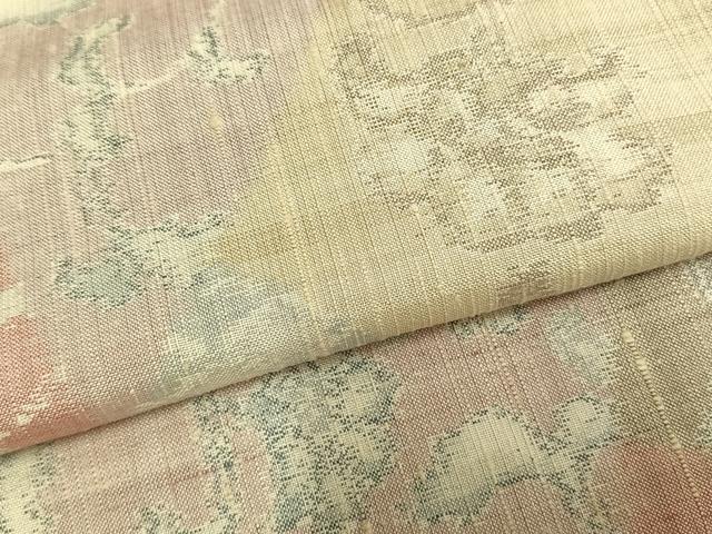 平和屋着物▽小千谷紬　単衣　切嵌花文　正絹　逸品　AABB2146fy