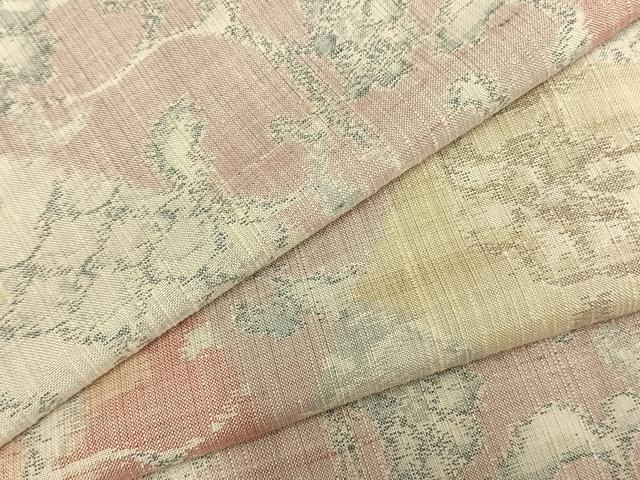 平和屋着物▽小千谷紬　単衣　切嵌花文　正絹　逸品　AABB2146fy