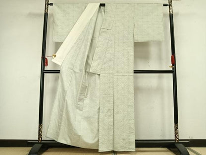 平和屋着物▽お召 単衣 麻の葉文様 正絹 逸品 AABB2148fy