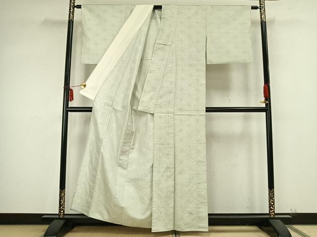 平和屋着物▽お召 単衣 麻の葉文様 正絹 逸品 AABB2148fy