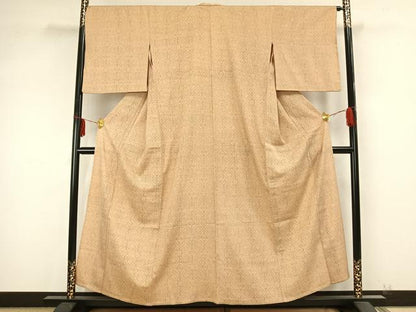 平和屋着物▽お召 単衣 亀甲花文 正絹 逸品 AABB2149fy