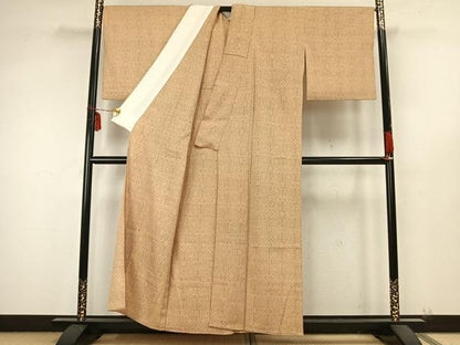 平和屋着物▽お召 単衣 亀甲花文 正絹 逸品 AABB2149fy