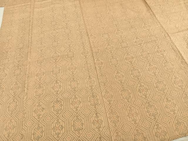 平和屋着物▽お召 単衣 亀甲花文 正絹 逸品 AABB2149fy