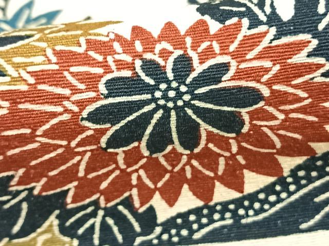 平和屋着物▽上質な小紋　単衣　紬地　型染め　草花文　正絹　逸品　AABB2150fy