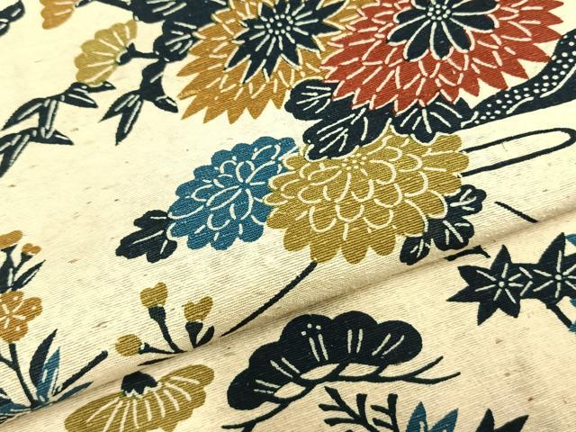 平和屋着物▽上質な小紋　単衣　紬地　型染め　草花文　正絹　逸品　AABB2150fy