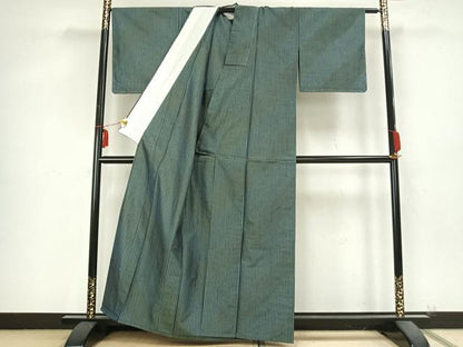 平和屋着物▽上質な紬 単衣 縞 反端付き 正絹 逸品 未使用 AABB2151fy