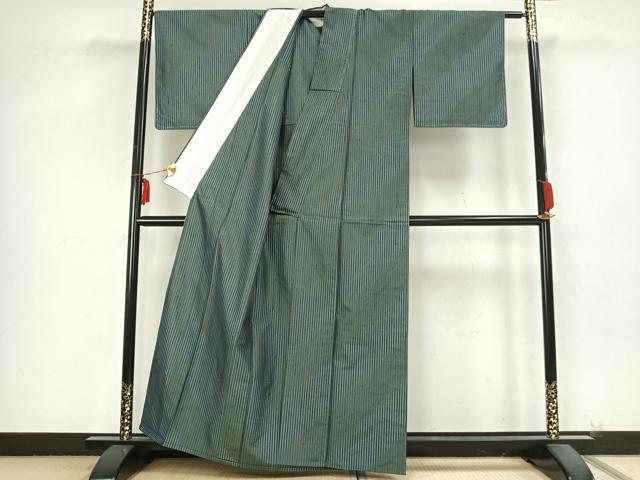 平和屋着物▽上質な紬 単衣 縞 反端付き 正絹 逸品 未使用 AABB2151fy