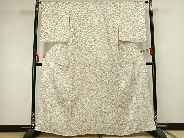 平和屋着物▽上質な小紋　単衣　笹尽くし　正絹　逸品　AABB2156fy
