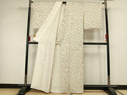 平和屋着物▽上質な小紋　単衣　笹尽くし　正絹　逸品　AABB2156fy