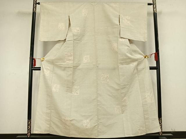 平和屋着物▽上質な紬 単衣 手描き 色紙草花文 正絹 逸品 AABB2157fy