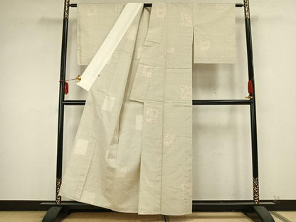 平和屋着物▽上質な紬 単衣 手描き 色紙草花文 正絹 逸品 AABB2157fy