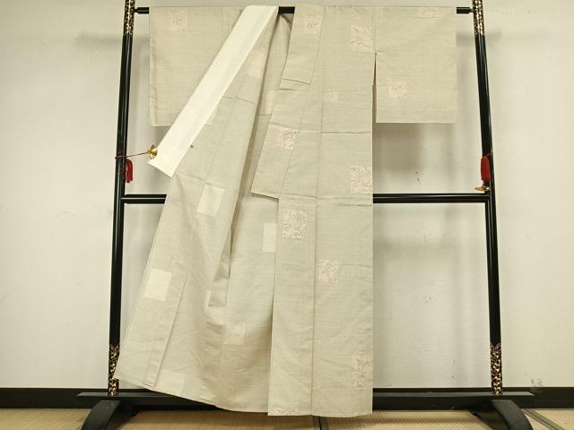 平和屋着物▽上質な紬 単衣 手描き 色紙草花文 正絹 逸品 AABB2157fy