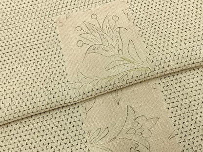 平和屋着物▽上質な紬 単衣 手描き 色紙草花文 正絹 逸品 AABB2157fy