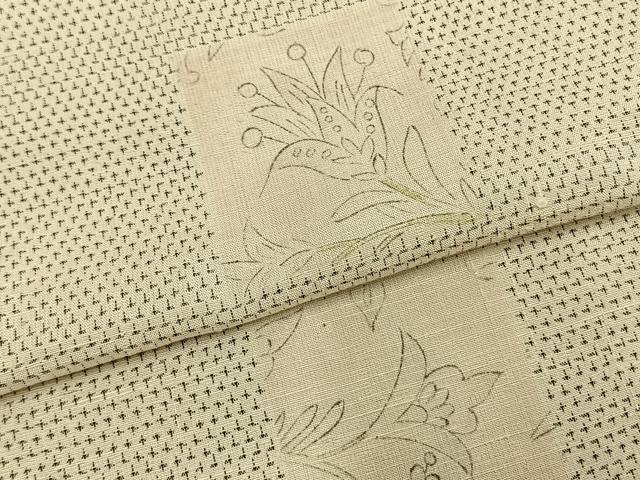 平和屋着物▽上質な紬 単衣 手描き 色紙草花文 正絹 逸品 AABB2157fy