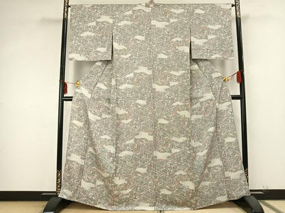平和屋着物▽上質な小紋 単衣 雲取り人物文 正絹 逸品 AABB2159fy