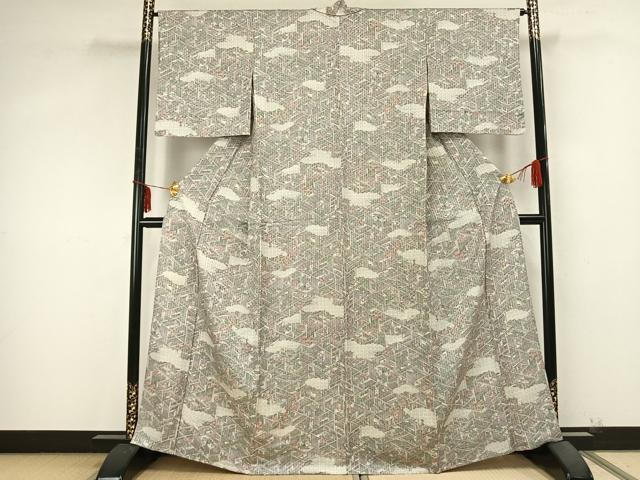 平和屋着物▽上質な小紋 単衣 雲取り人物文 正絹 逸品 AABB2159fy