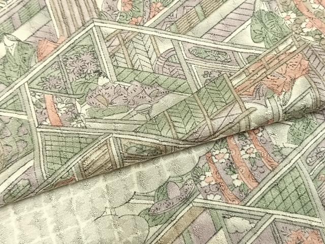 平和屋着物▽上質な小紋 単衣 雲取り人物文 正絹 逸品 AABB2159fy