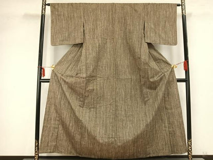 平和屋着物▽上質な紬　単衣　縞　正絹　逸品　未使用　AABB2160fy