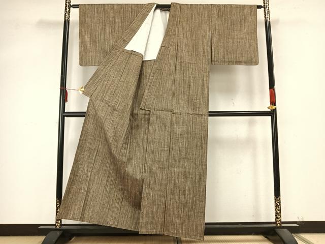 平和屋着物▽上質な紬　単衣　縞　正絹　逸品　未使用　AABB2160fy