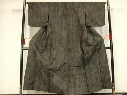 平和屋着物▽上質な紬　単衣　縞　正絹　逸品　AABB2161fy