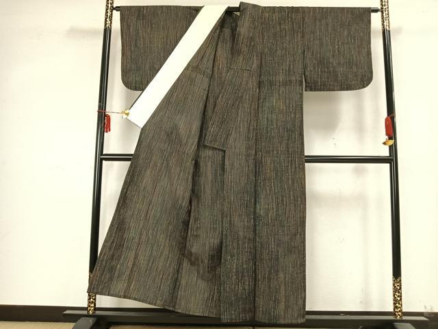 平和屋着物▽上質な紬　単衣　縞　正絹　逸品　AABB2161fy