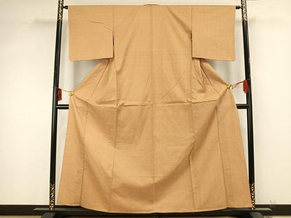 平和屋着物▽上質な紬 単衣 色無地 飴色 正絹 逸品 未使用 AABB2162fy