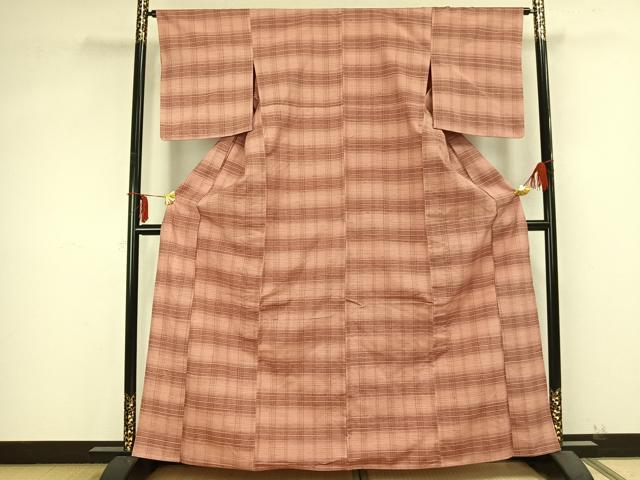 平和屋着物▽上質な紬 単衣 格子 正絹 逸品 AABB2163fy