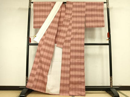 平和屋着物▽上質な紬 単衣 格子 正絹 逸品 AABB2163fy