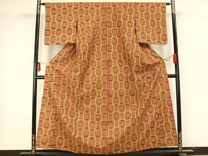 平和屋着物▽上質な紬 単衣 絣柄 正絹 逸品 AABB2165fy