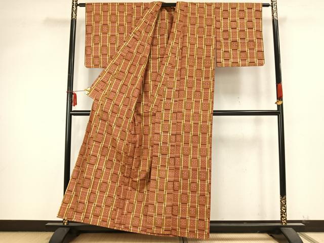 平和屋着物▽上質な紬 単衣 絣柄 正絹 逸品 AABB2165fy