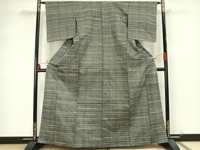 平和屋着物▽上質な紬 単衣 格子 正絹 逸品 AABB2166fy
