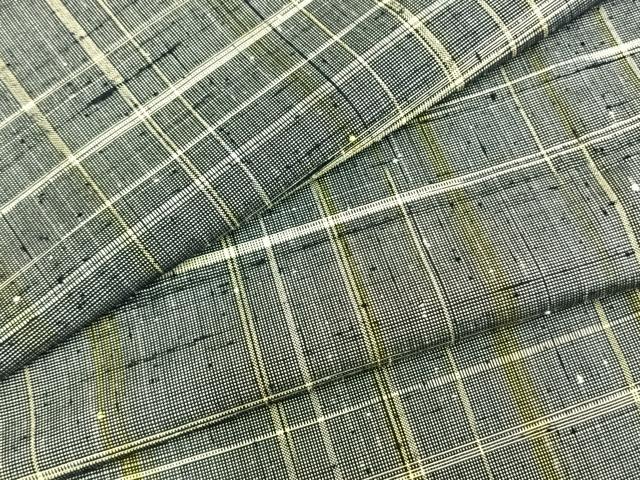 平和屋着物▽上質な紬 単衣 格子 正絹 逸品 AABB2166fy