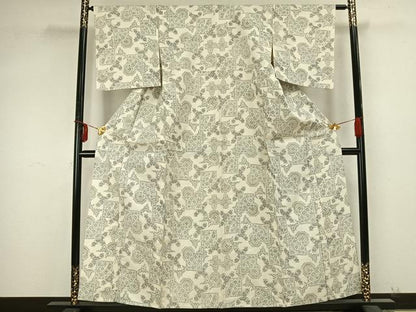 平和屋着物▽紬 単衣 吉祥花文 AABB2167fy