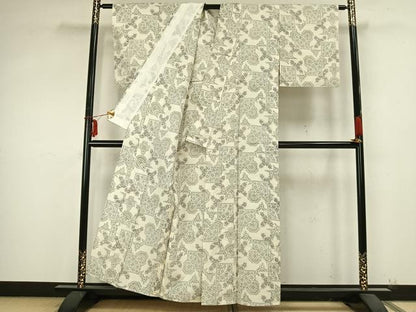 平和屋着物▽紬 単衣 吉祥花文 AABB2167fy