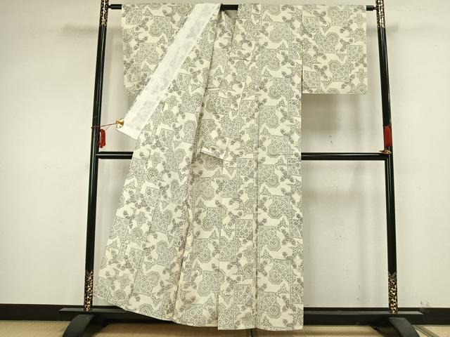 平和屋着物▽紬 単衣 吉祥花文 AABB2167fy